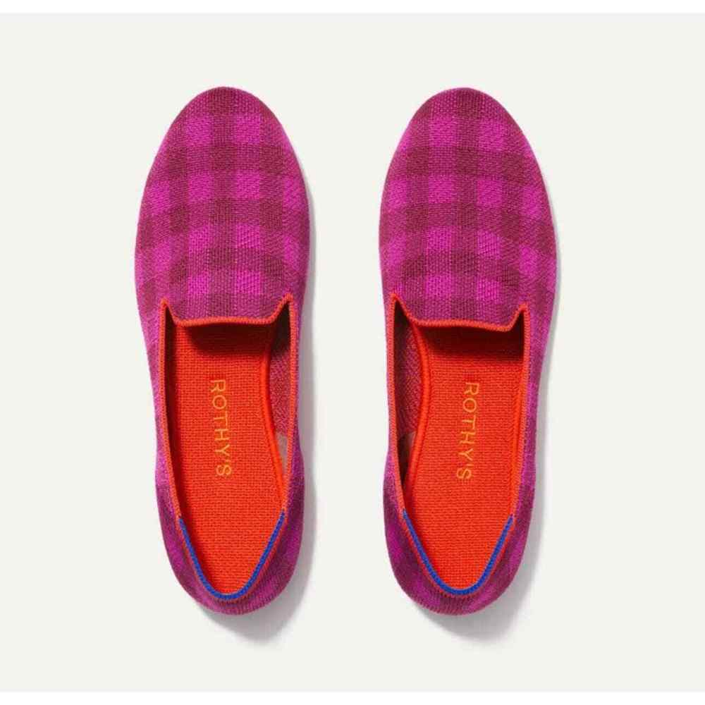 Rothy's The Cherry Gingham Slip On Ballet Flat Purple Size W8 NWOB